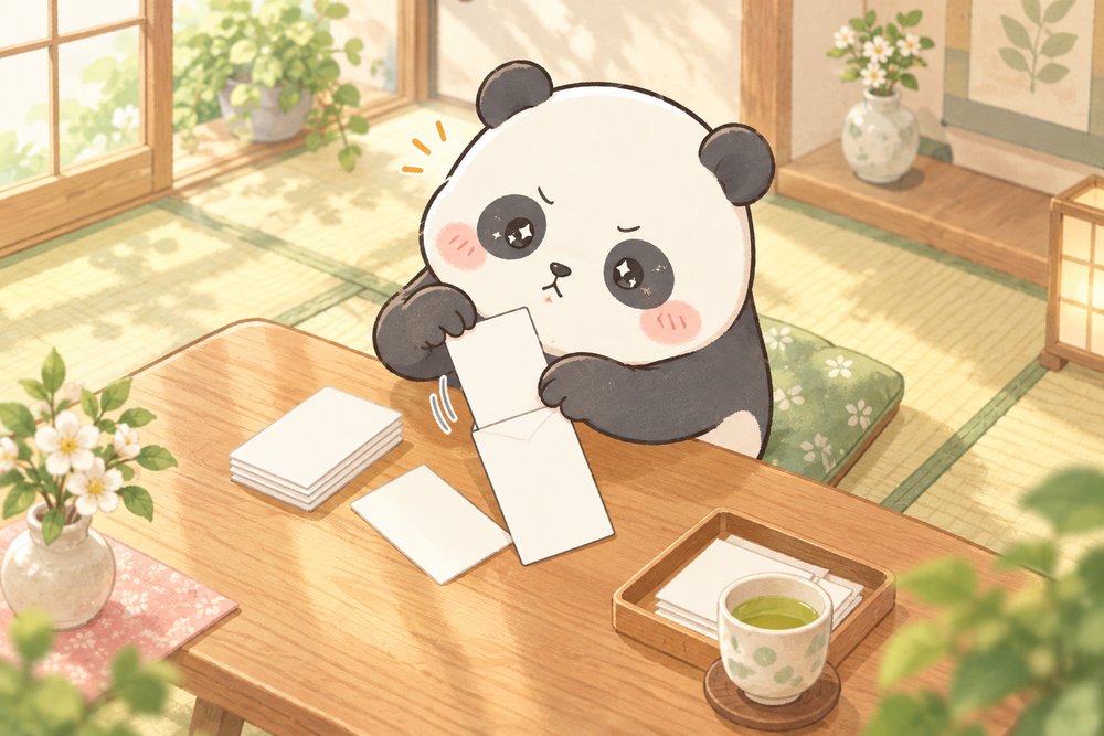 祝儀袋にお札の向きをそろえて入れるパンダのナビ助