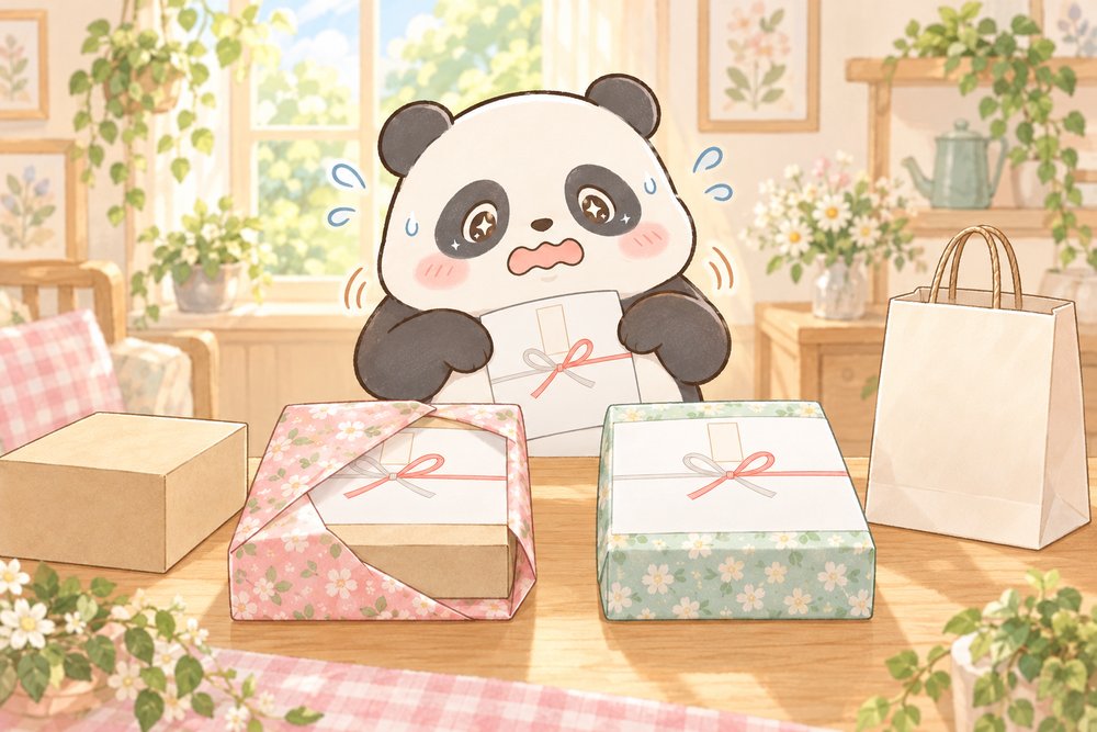 内のしと外のしの違いにあたふたするパンダのナビ助