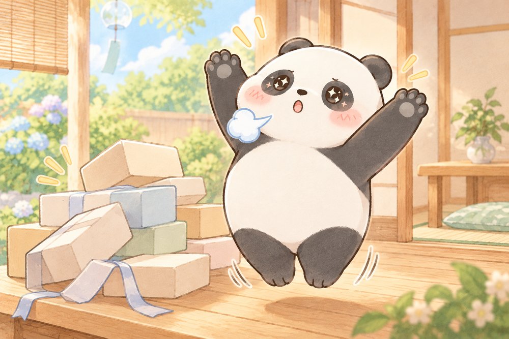 肩の荷が下りて身軽に浮かぶパンダのナビ助